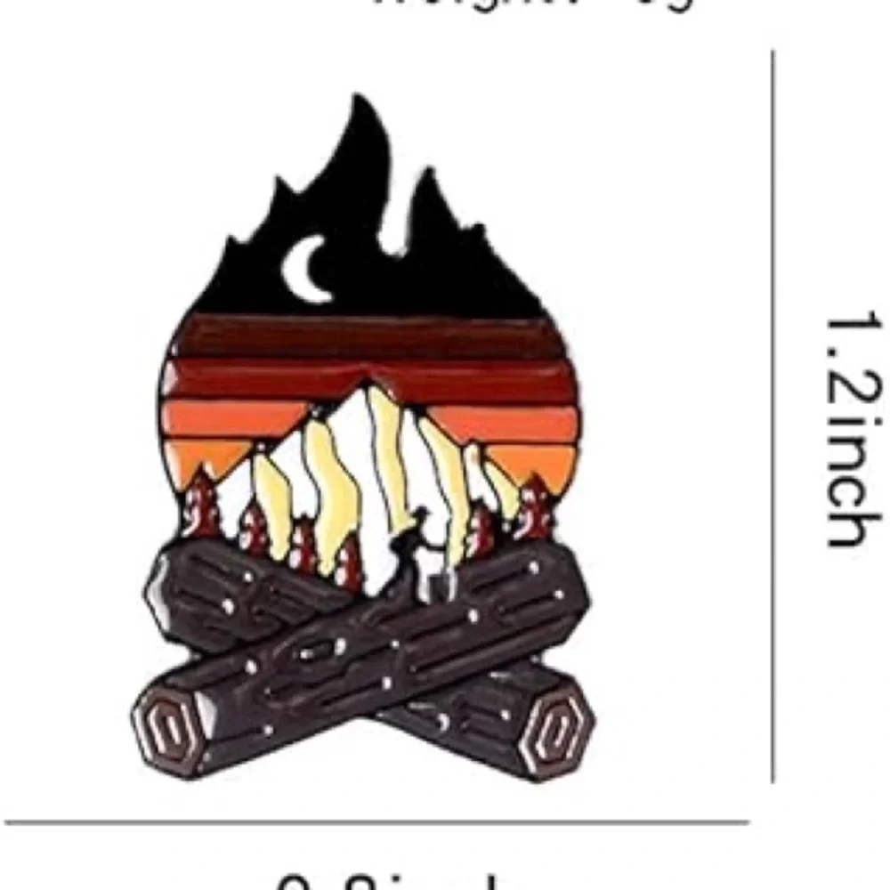 Women’s Jewelry Outdoor Mountain Moon in Sky Campfire Shaped Sun Set Enamel Pin